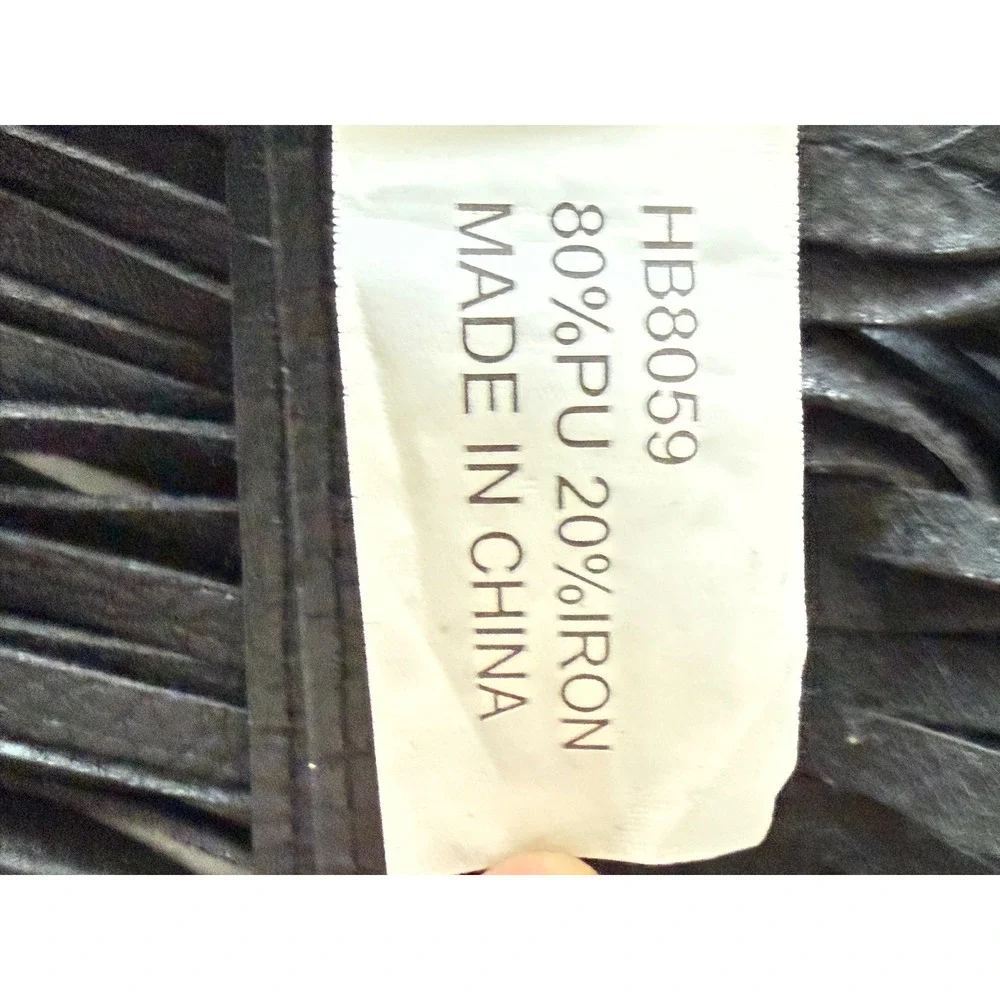 Western‎ Black Faux Leather Fringe Belt Skirt Double Buckle Festival Cowgirl - Picture 8 of 8
